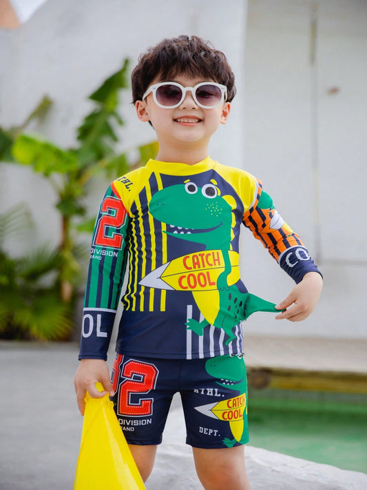 Young Boy Cartoon Graphic Beach Swimsuit