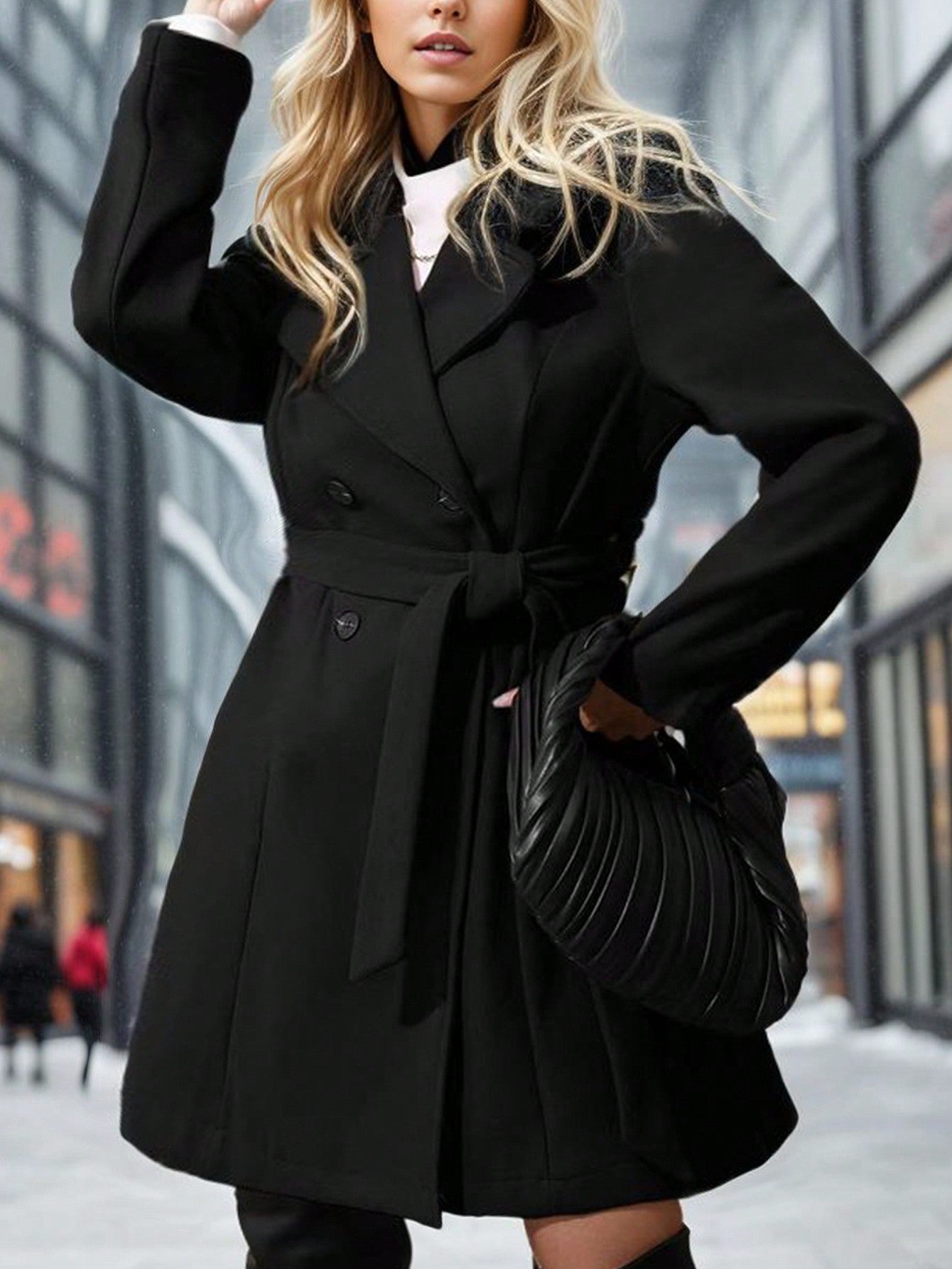 Women's Plus Size Double-Breasted Suit Collar Woolen Coat