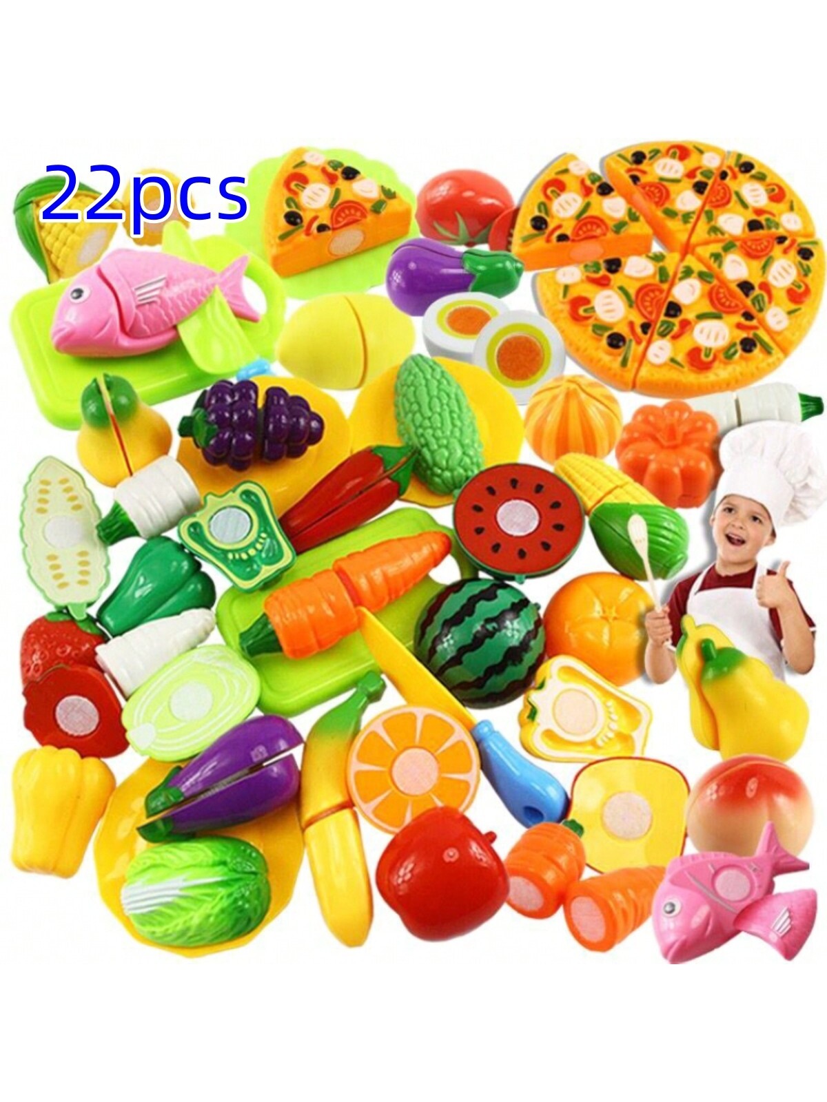 22pcs Random Fruit, Vegetable & Pizza Miniature Toy Set