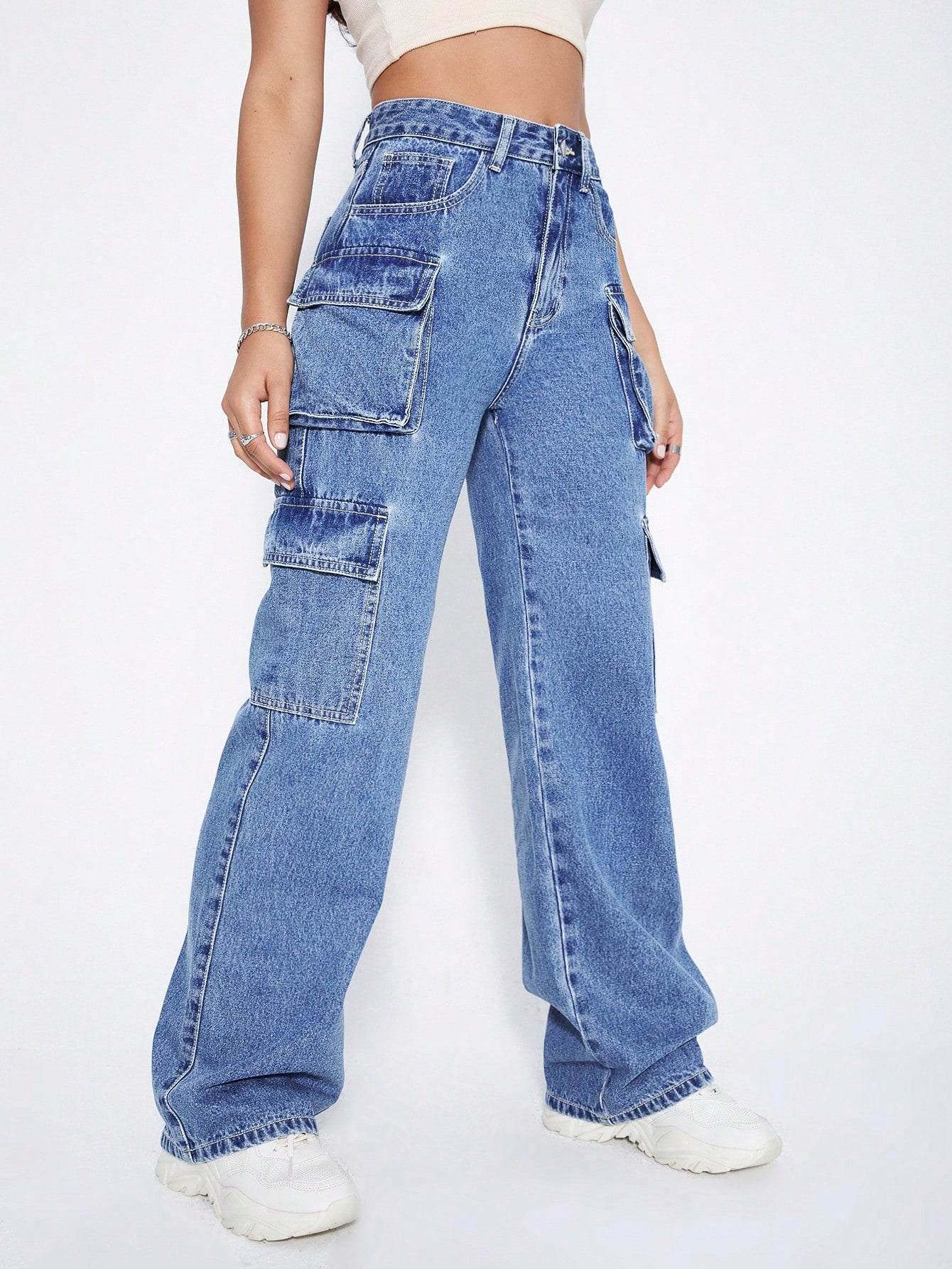 Y2k Black High Waist Flap Pocket Cargo Jeans