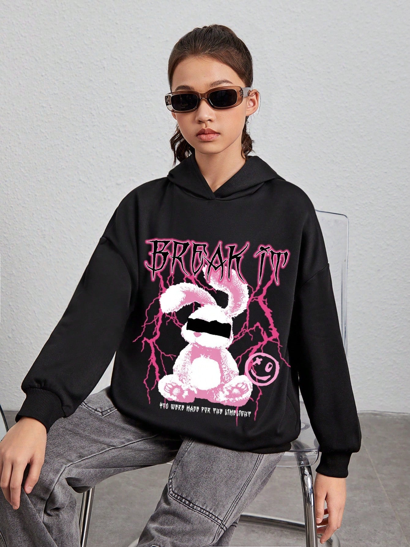 Teen Girl Solid Drop Shoulder Hoodie