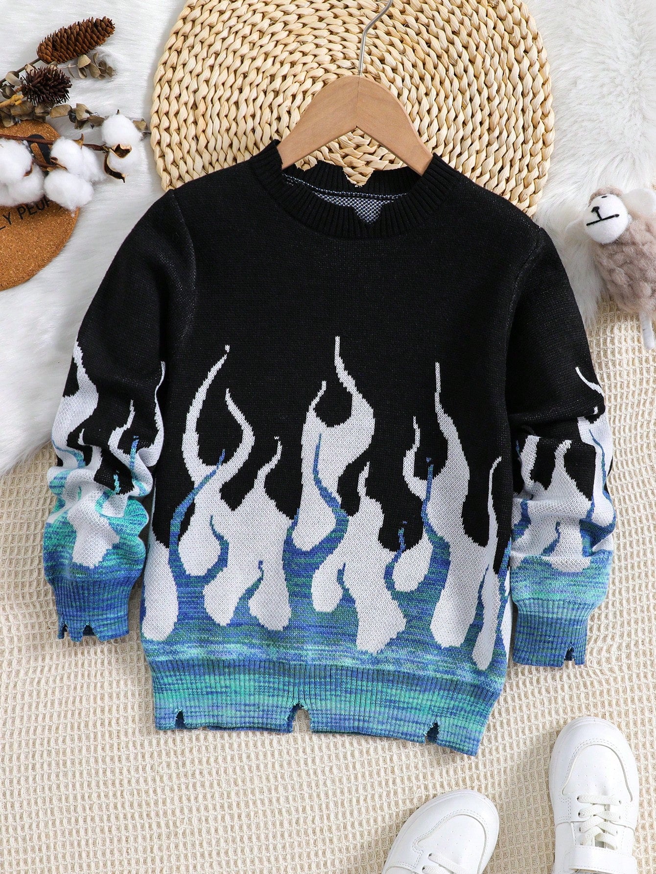 Tween Boy Fire Pattern Sweater