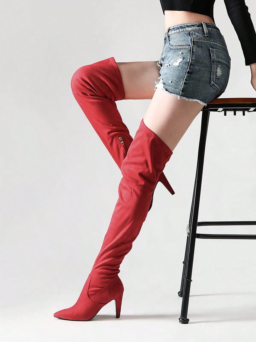 Women's Thigh High Boots Over The Knee Heels Long Pointed Toe Boots