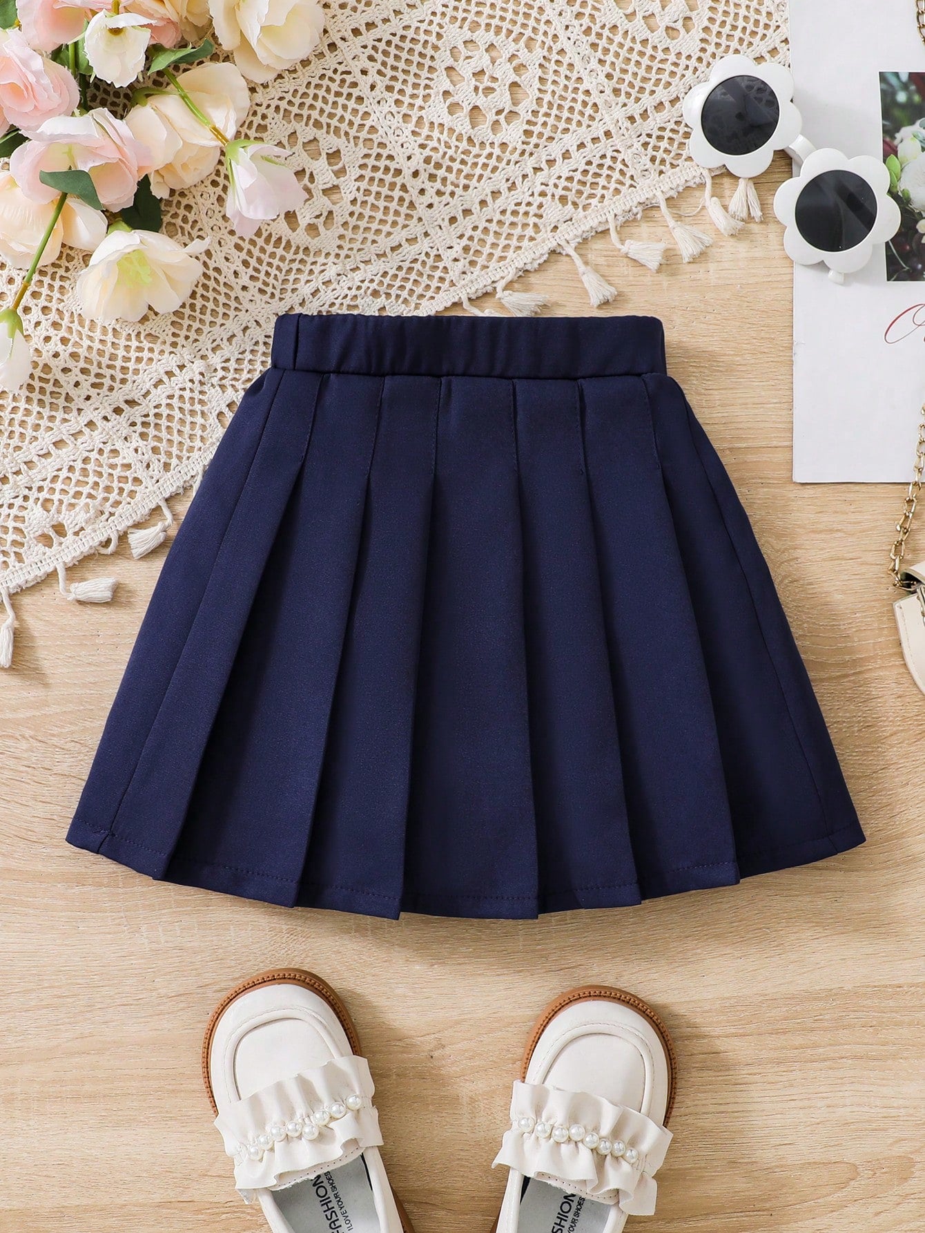 Young Girl Solid Pleated Skirt