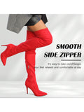 Women's Fashion Elasticity Faux Suede Sexy  Pointed Toe  Zip High  Heels Over The Knee Boots  Wedding Party Winter Stiletto Knee High Boots