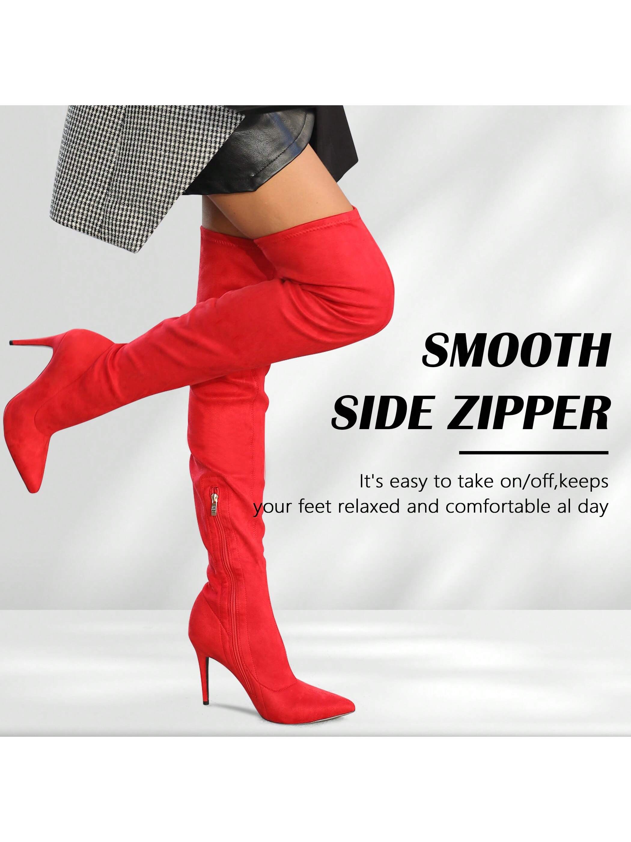 Women's Fashion Elasticity Faux Suede Sexy  Pointed Toe  Zip High  Heels Over The Knee Boots  Wedding Party Winter Stiletto Knee High Boots