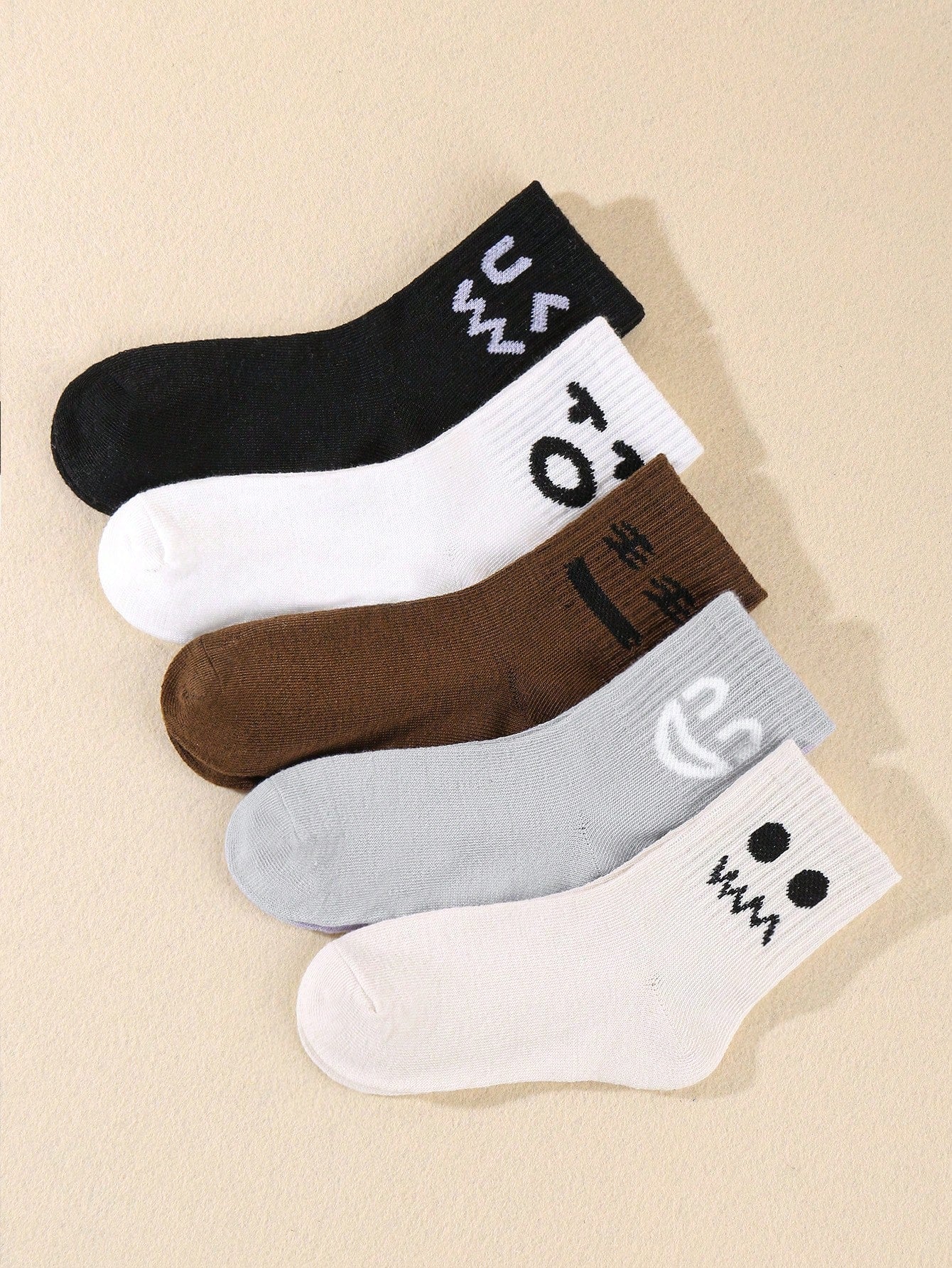 5pairs Kids' Novelty Expression Design High Elasticity High Tube Sports Socks