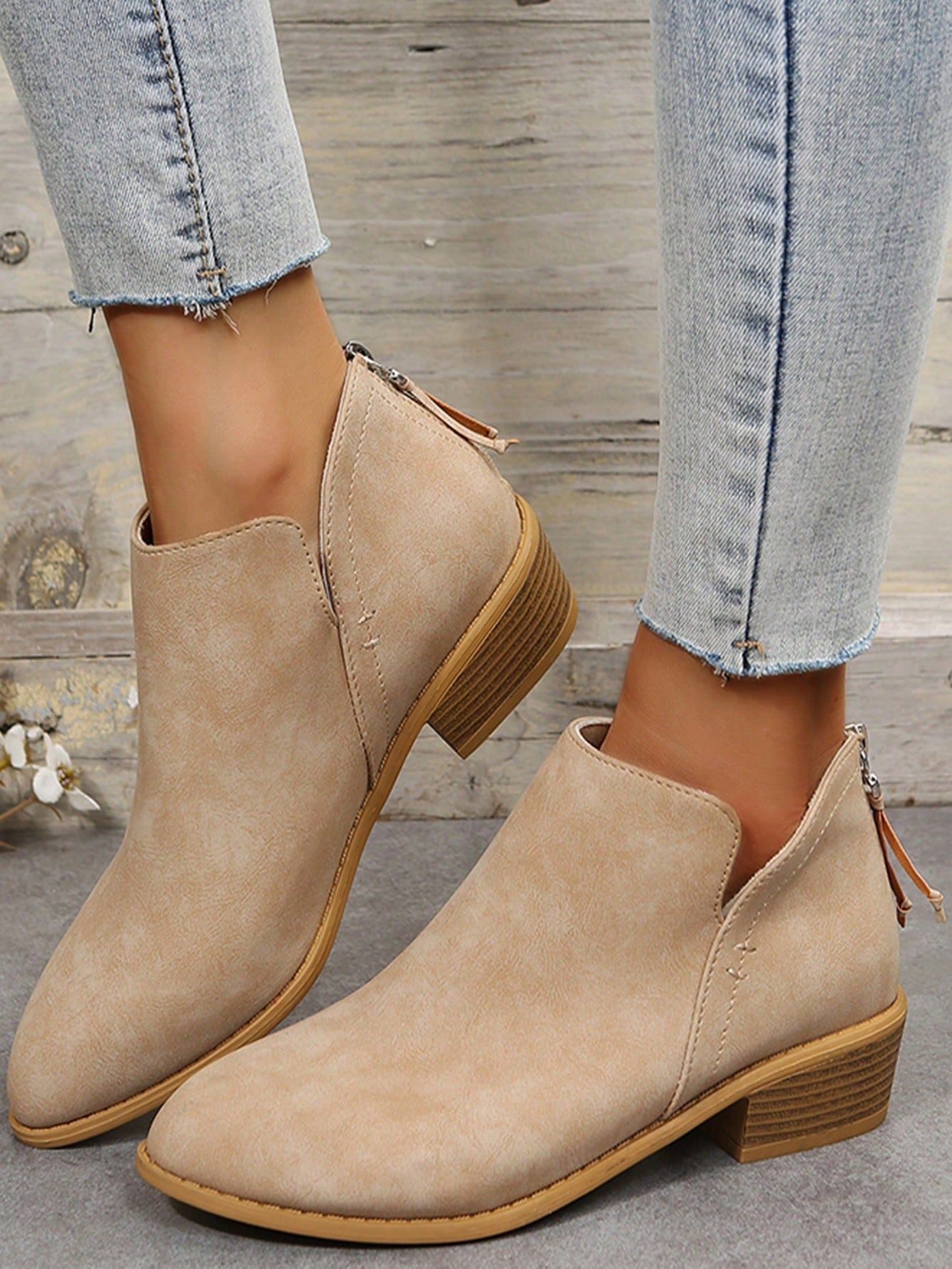 Zipper Back Ankle Boots