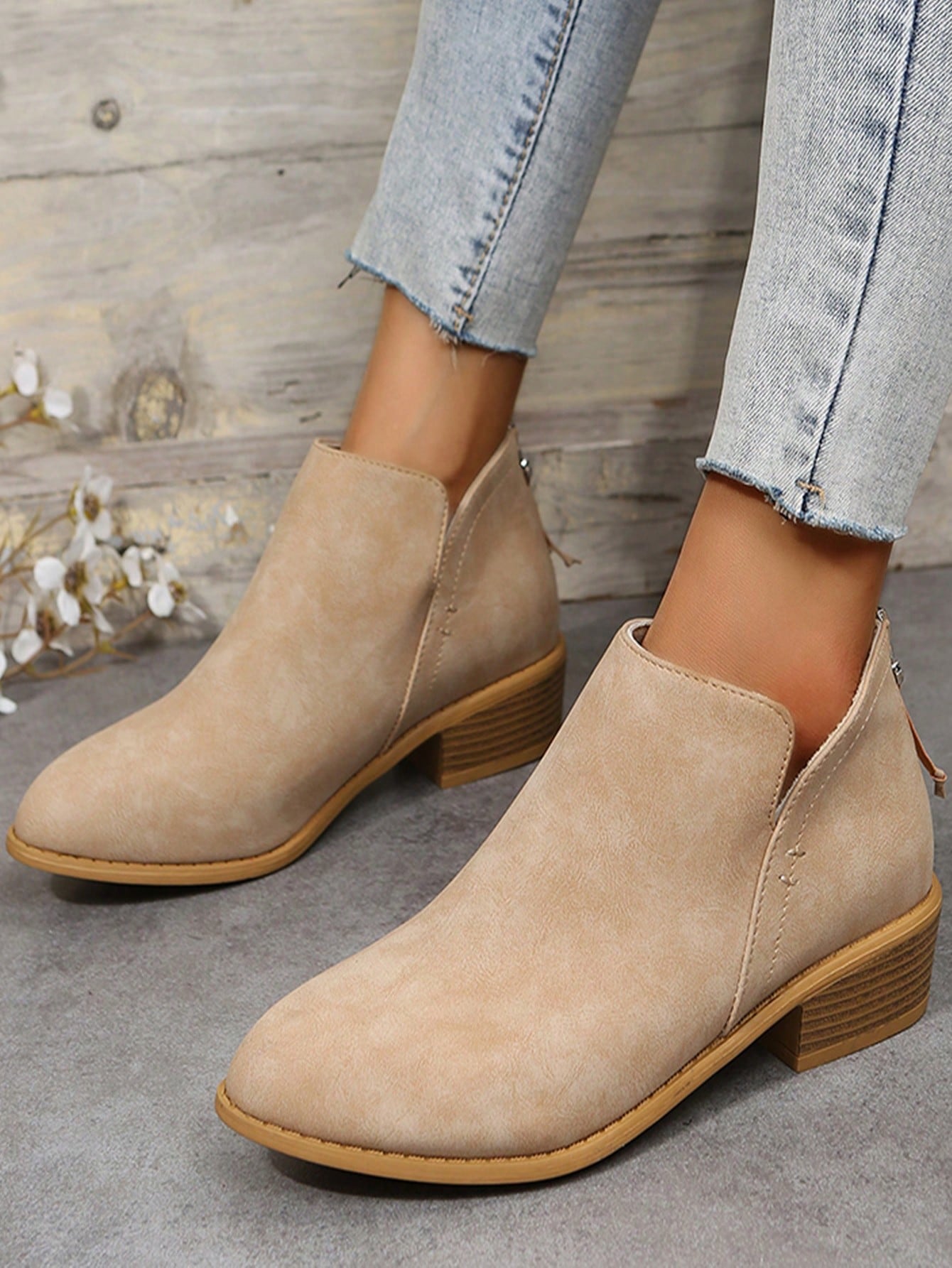 Zipper Back Ankle Boots