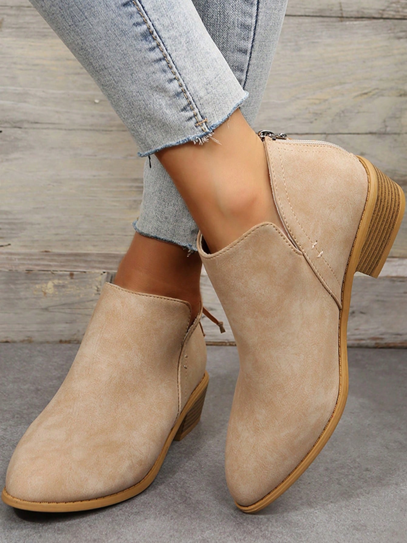 Zipper Back Ankle Boots