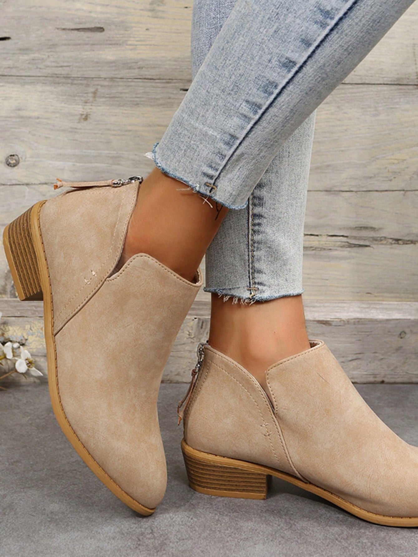 Zipper Back Ankle Boots