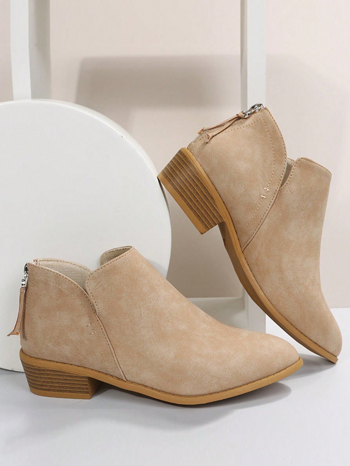 Zipper Back Ankle Boots