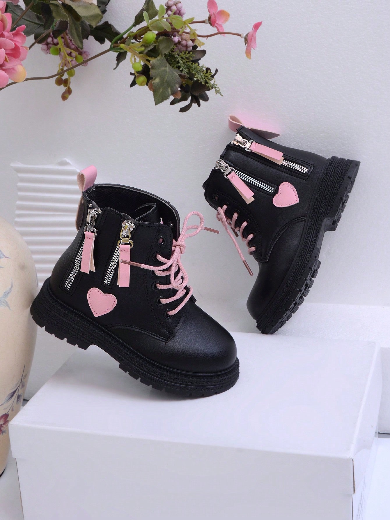 Children's Fashionable Patchwork Motorcycle Boots For Outerwear, Fall/winter