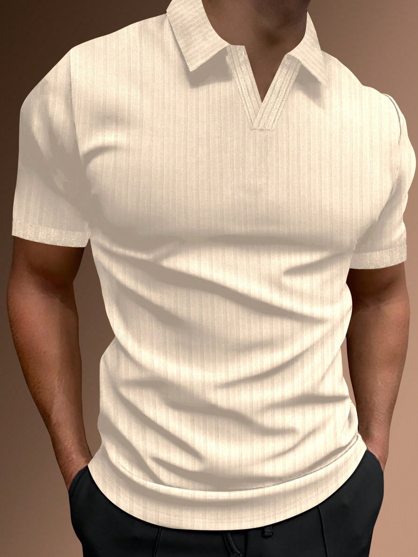 Men Solid Ribbed Knit Polo Shirt