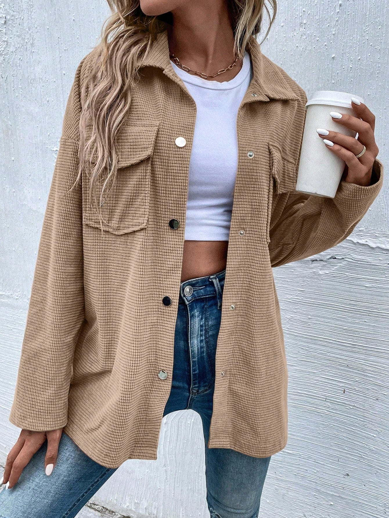 Casual Solid Color Corduroy Jacket For Spring & Autumn