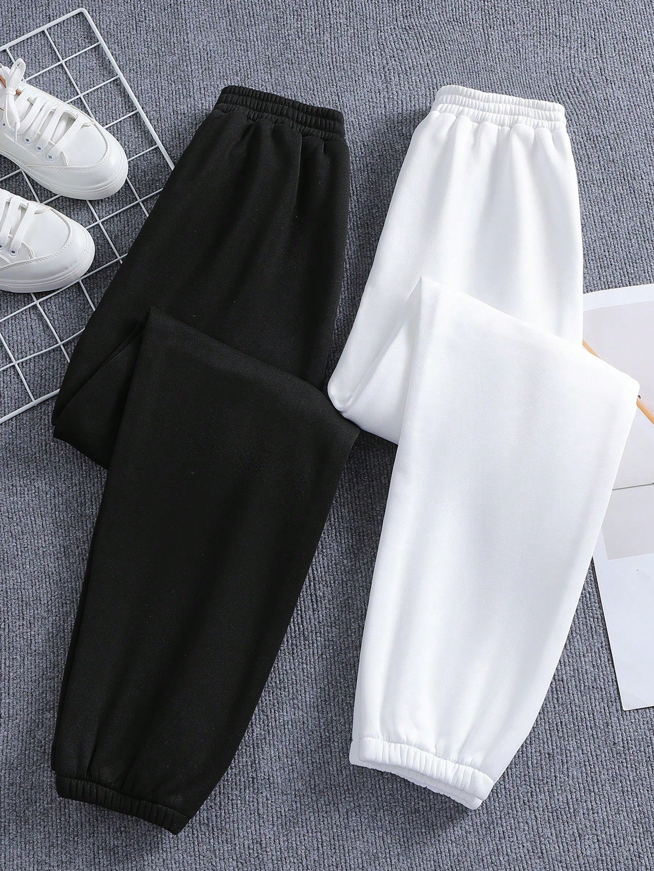 2pcs/set Teenage Girls' Casual Black & White Tracksuit, Including Sweatshirt And Sweatpants