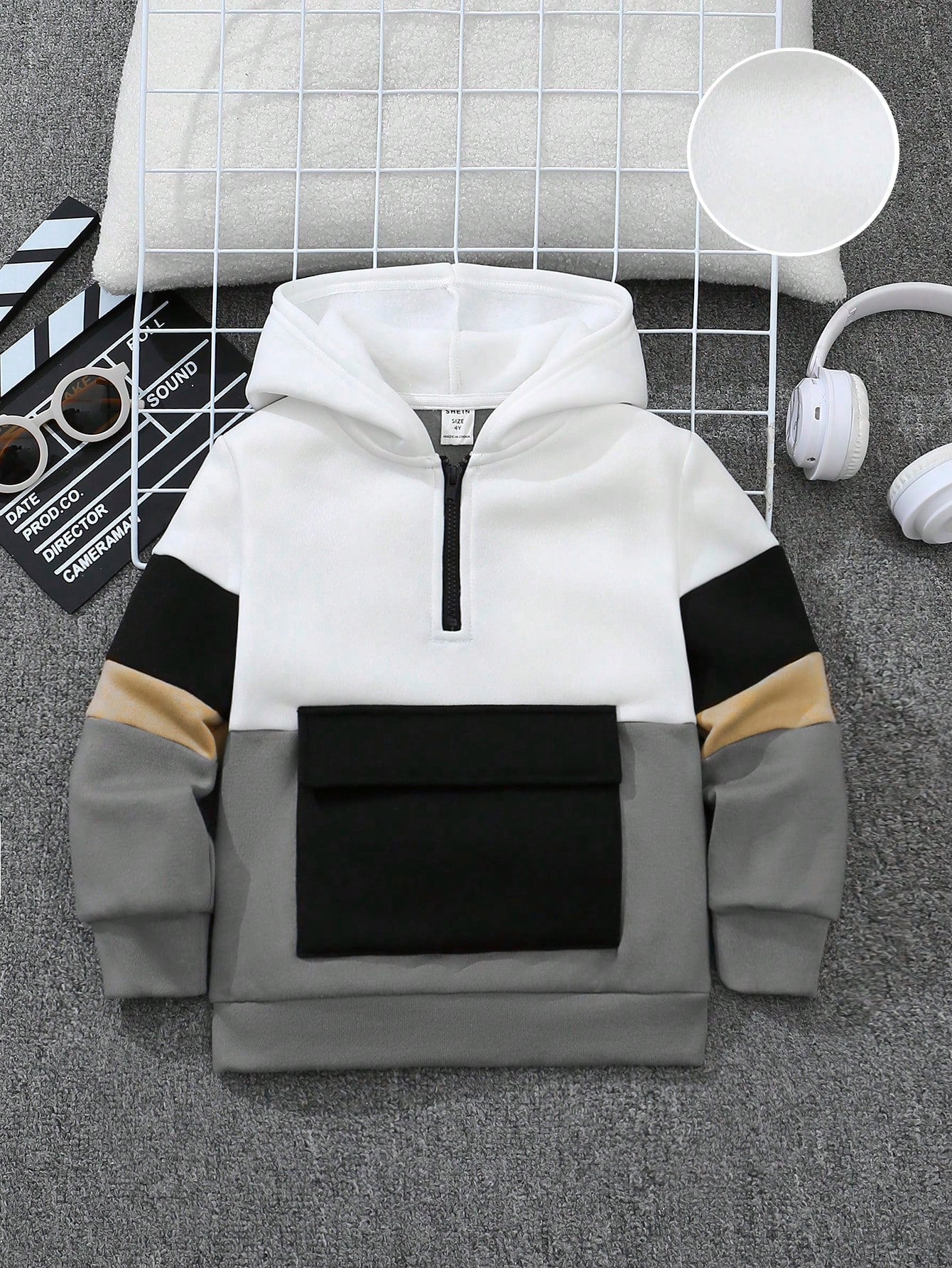 Young Boy's Color Block Hooded Long Sleeve Sweatshirt With Matching Design