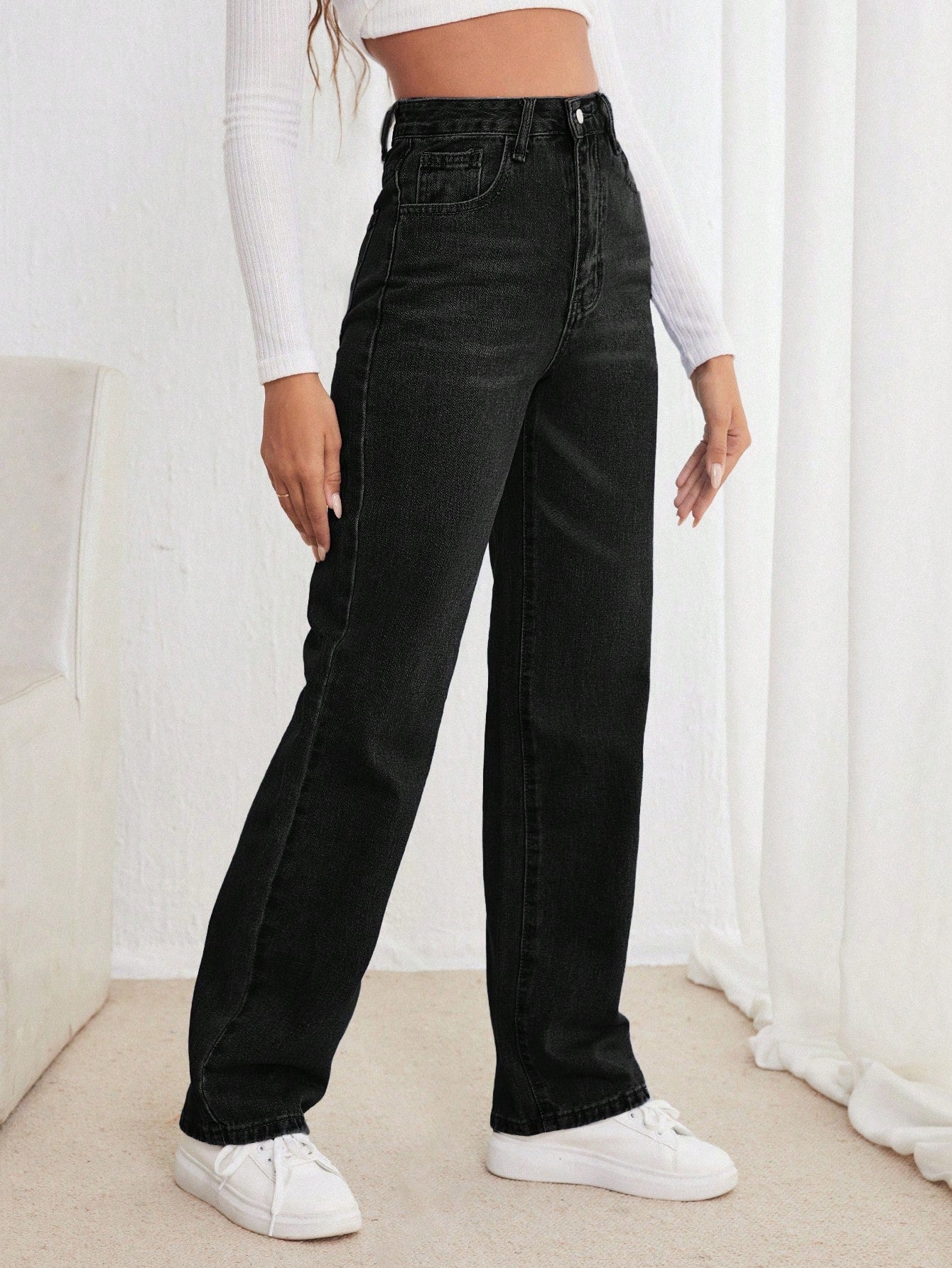 Frenchy High Waisted Straight Leg Jeans