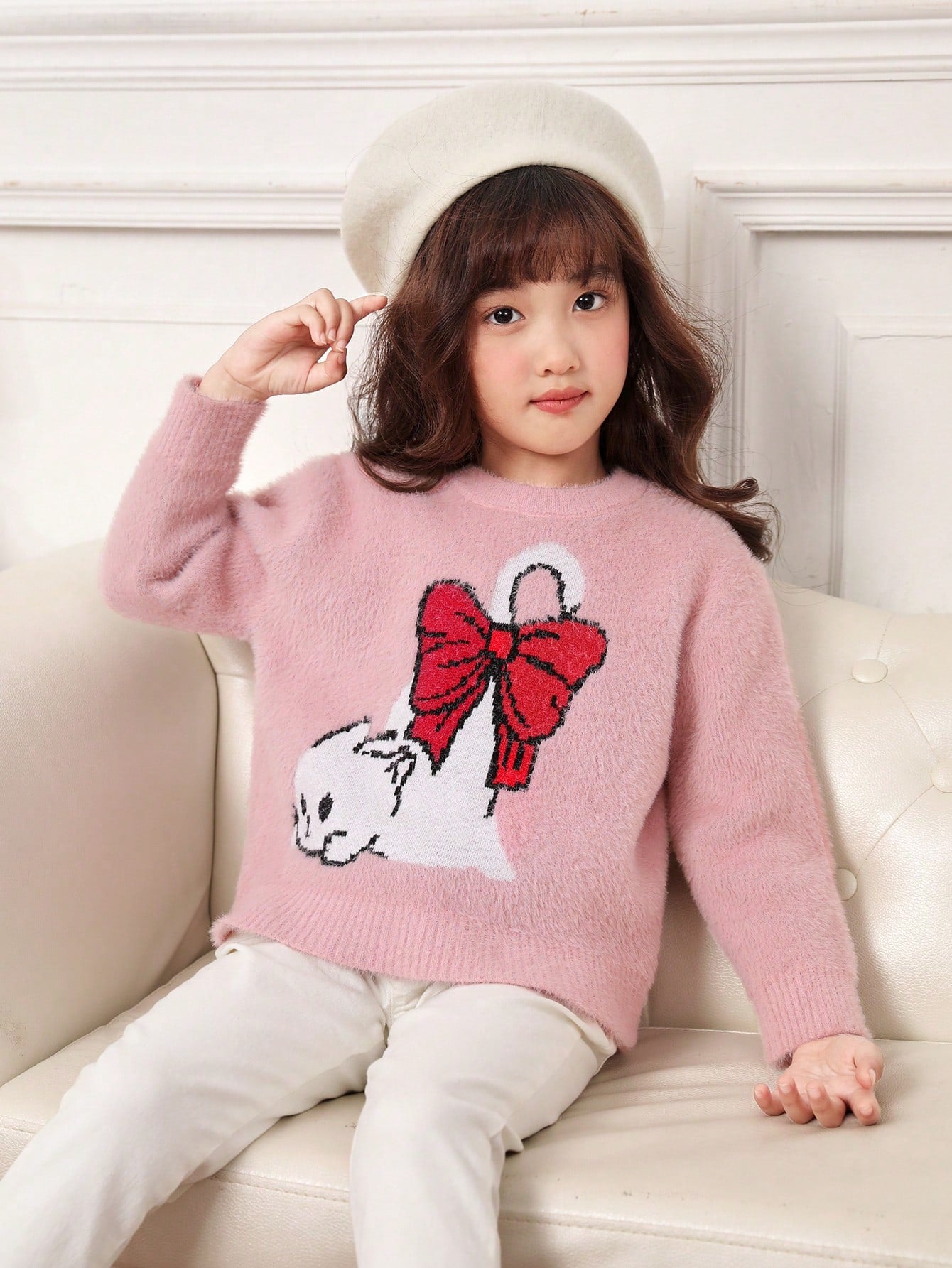 Girls Cartoon Pattern Drop Shoulder Sweater