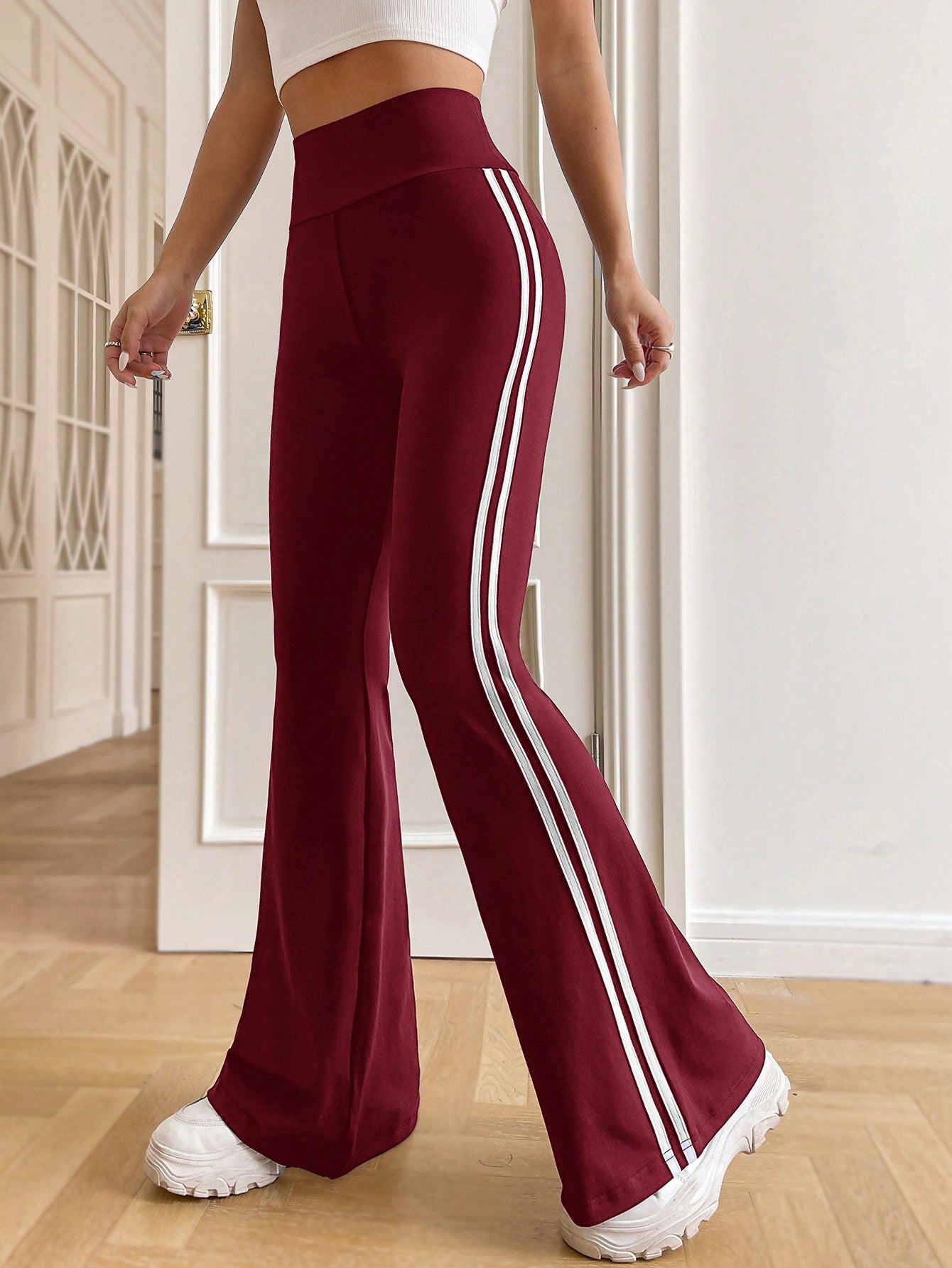 Striped Tape Side Flare Leg Pants