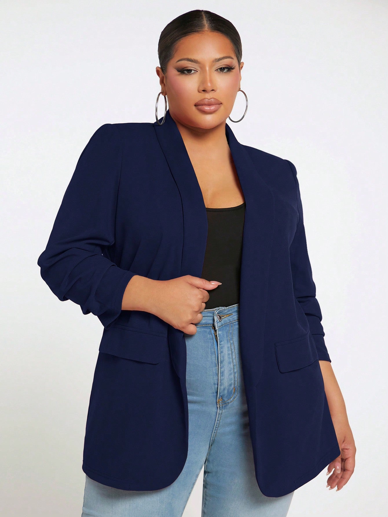 Plus Shawl Collar Open Front Coat