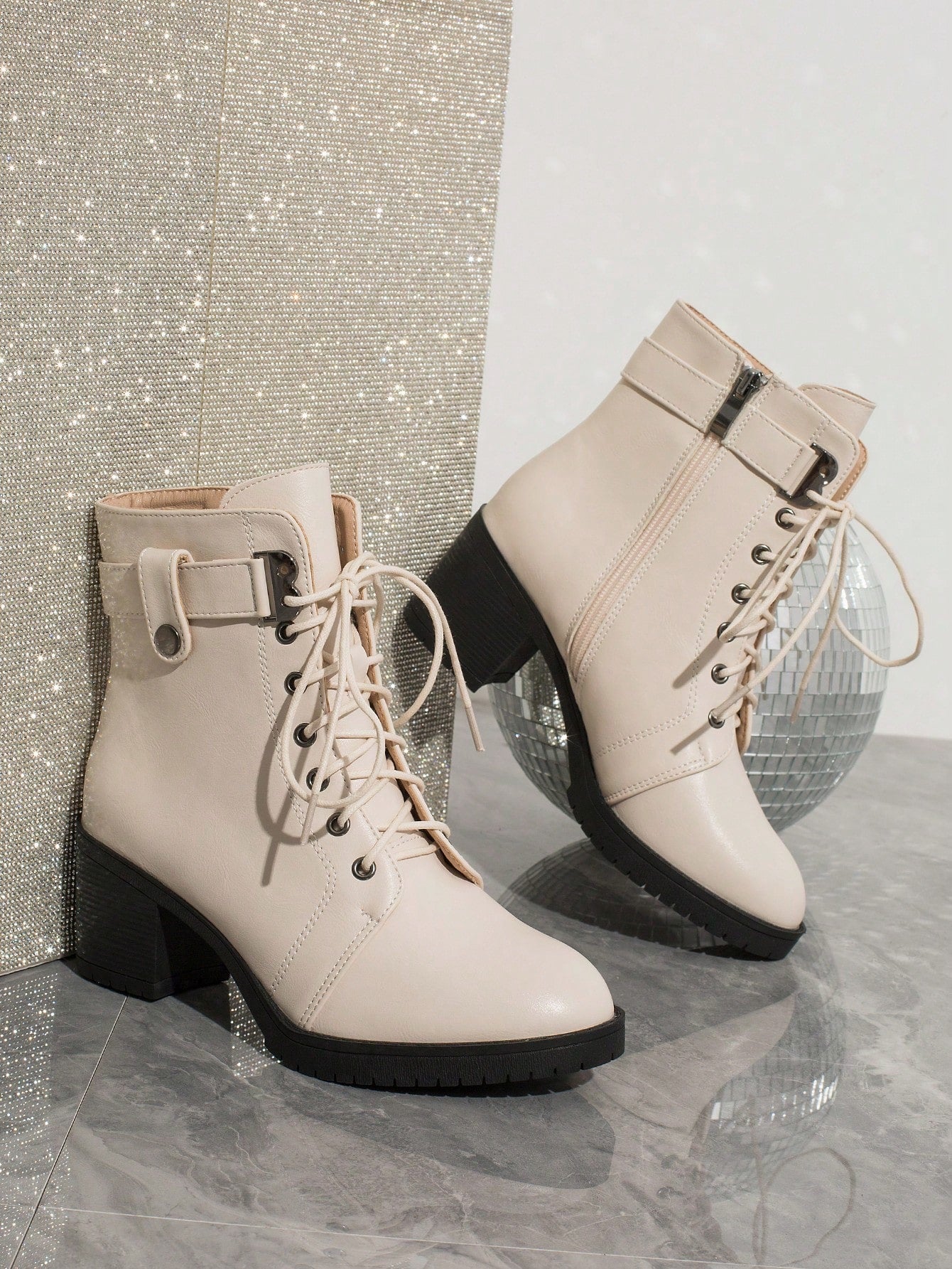 Chunky Heel Thick-sole Zippered Strappy Fashionable Motorcycle Boots For Women