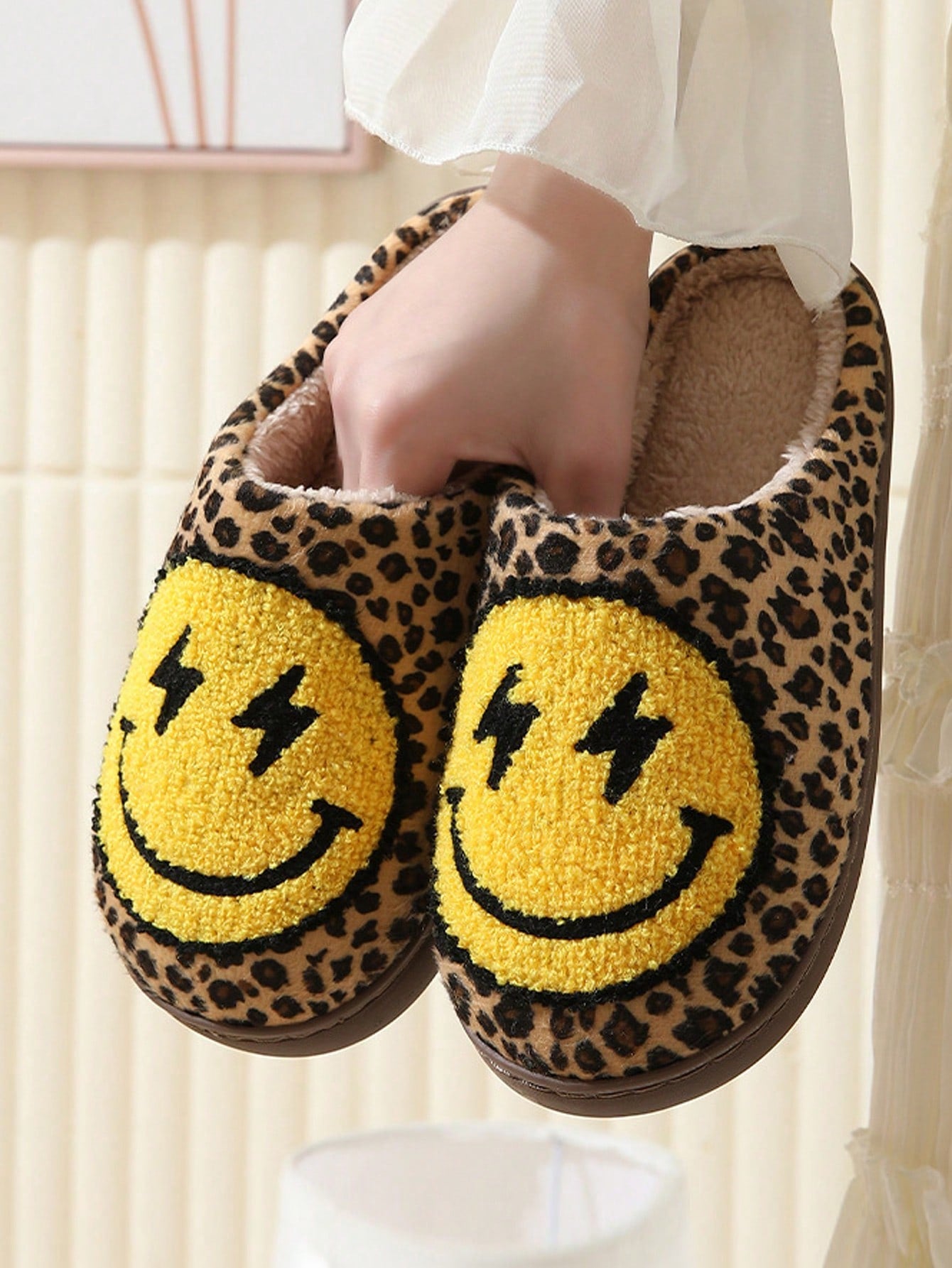 Women's Plush Lightning  Slippers, Thickened Fluffy Warm Non-Slip Indoor House Shoes For Winter