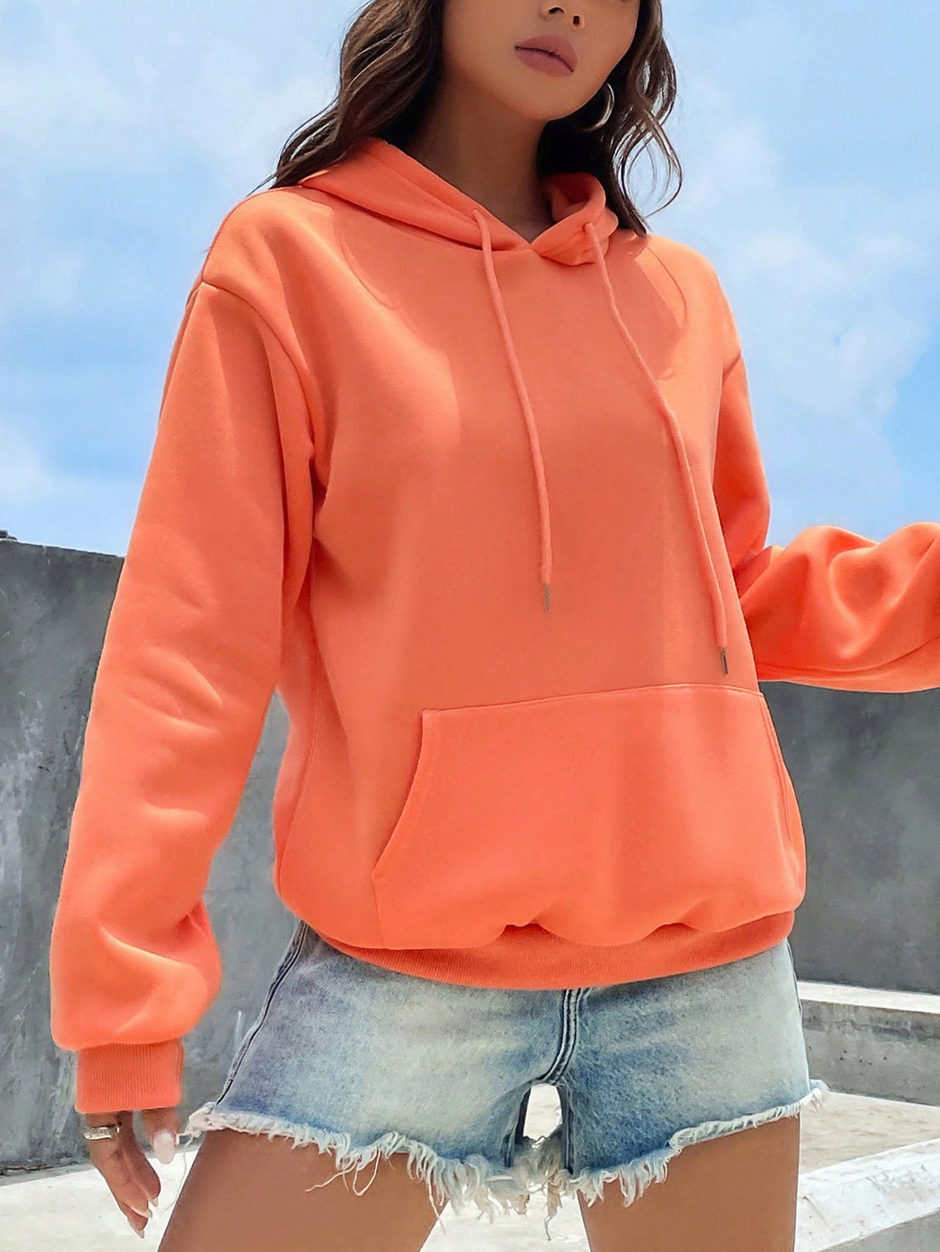 Solid Color Drawstring Hoodie