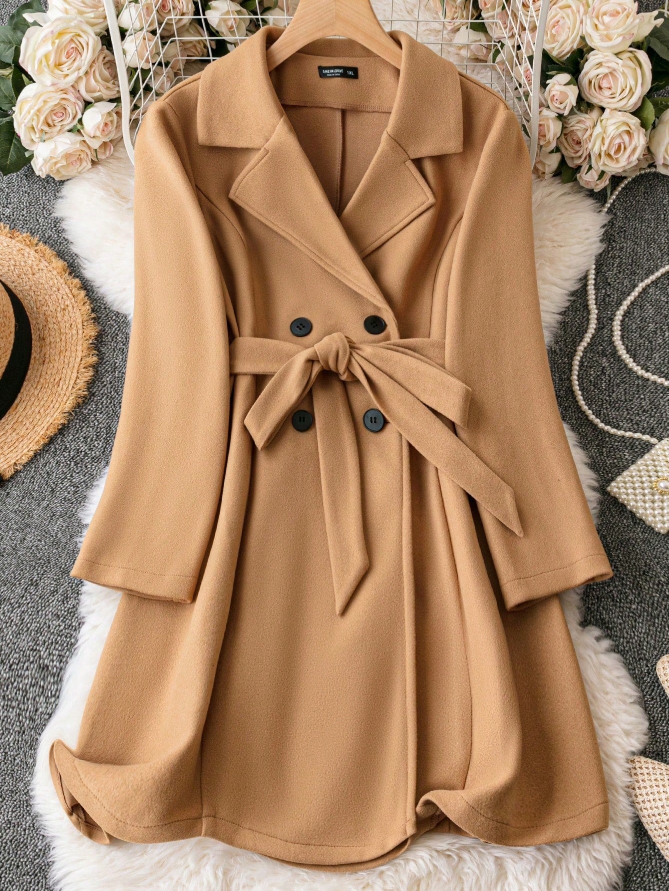 Women's Plus Size Double-Breasted Suit Collar Woolen Coat