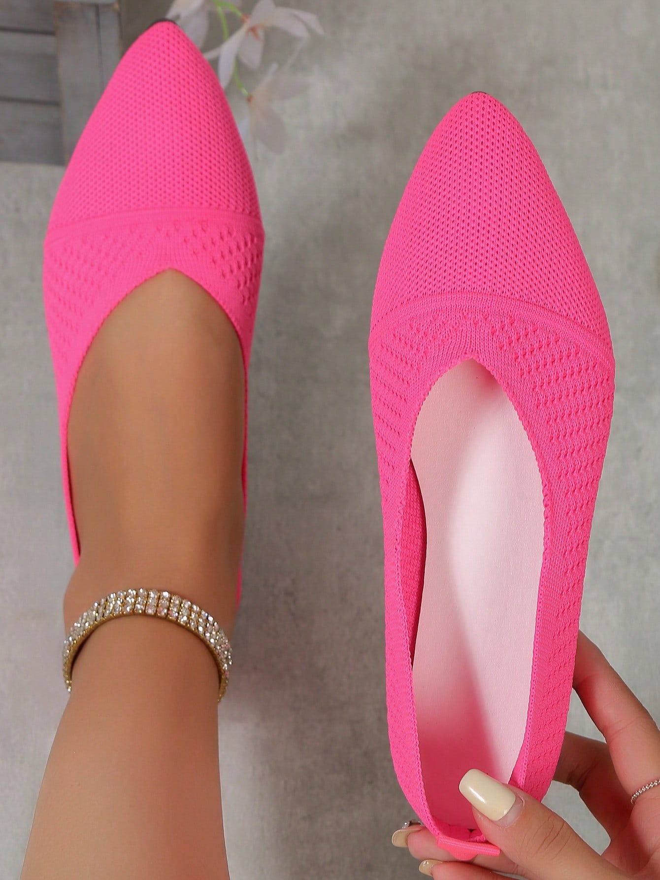 Breathable Knit Lady Flat Shoes, Elegant Pointed Formal Shoes, Lightweight Slip-On Shoes