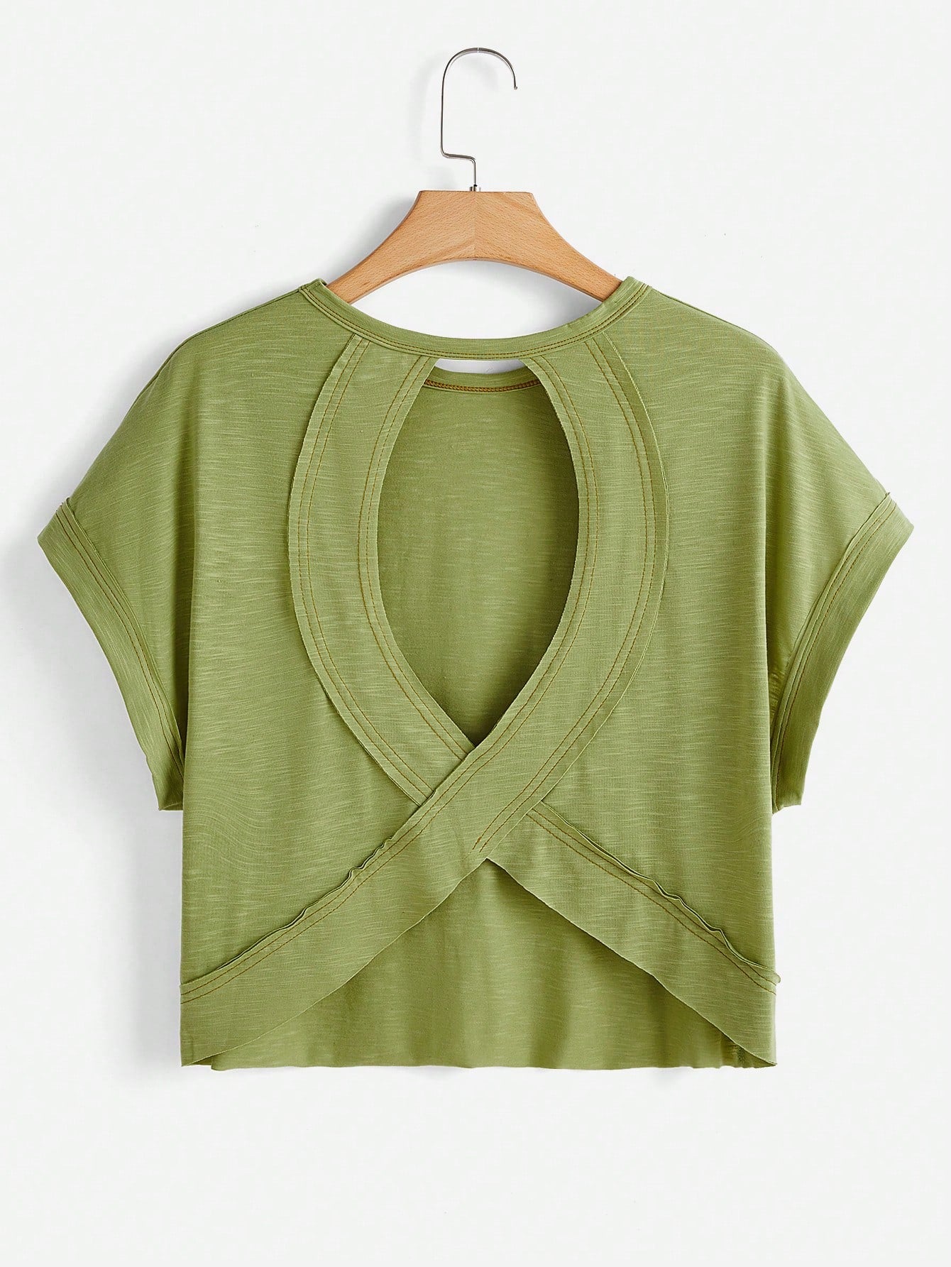 Cut Out Back Batwing Sleeve Tee