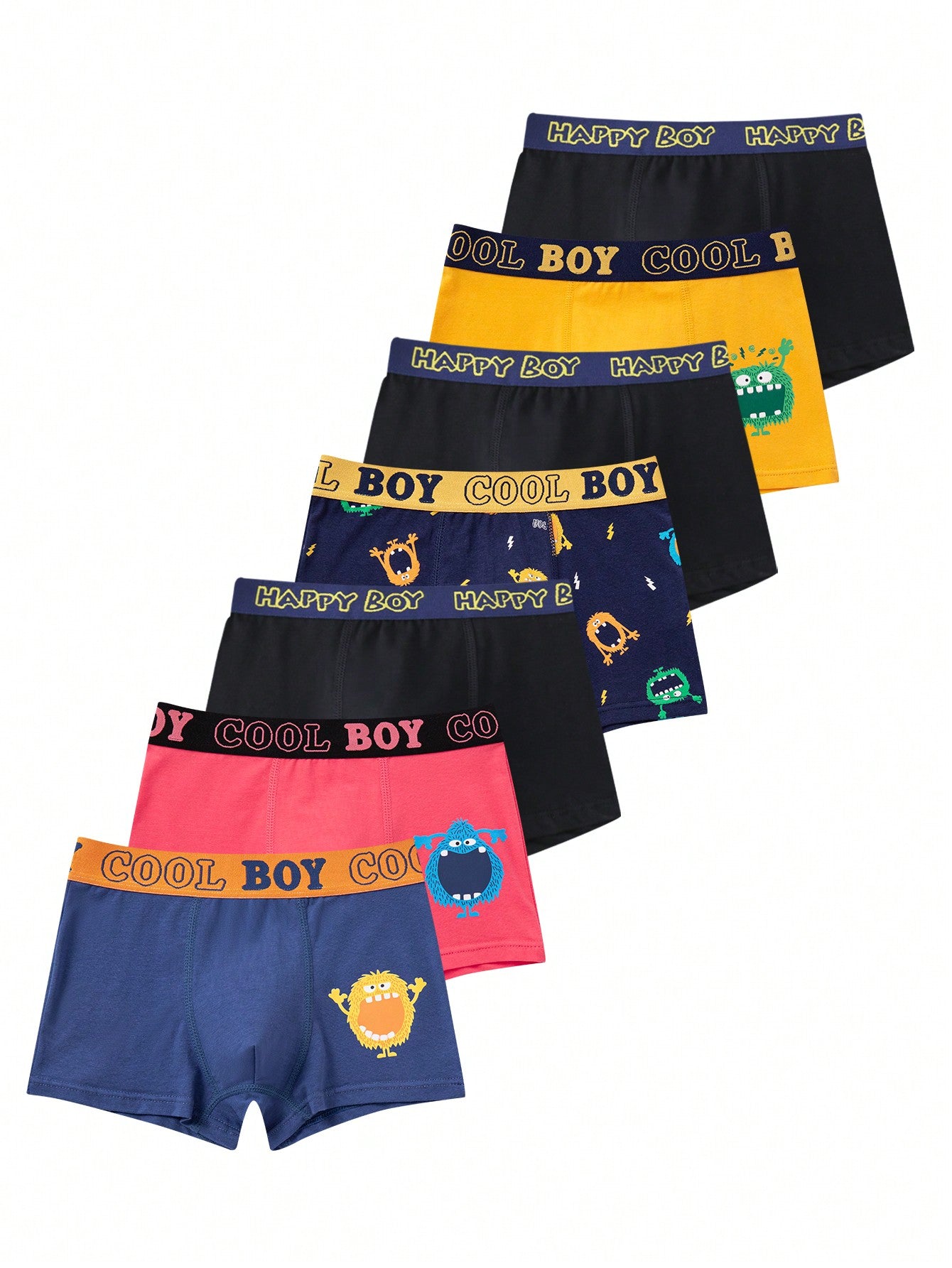 Tween Boy 7pcs Cartoon Graphic Letter Tape Waist Boxer Brief