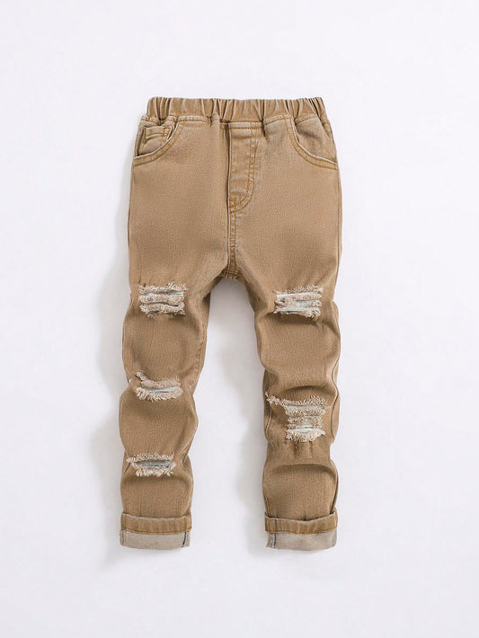 Young Boy Ripped Frayed Elastic Waist Jeans