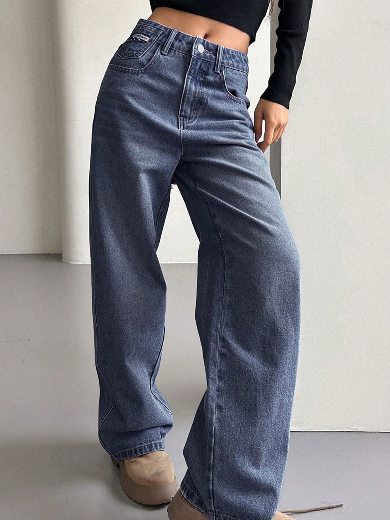 Casual Straight Leg Jeans With Washing Effect