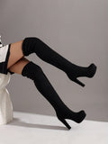 European And American 2023 New Style Autumn And Winter Over-the-knee High Elastic Velvet Boots With Thin High Heels And Waterproof Platforms For Women To Look Slim And Sexy
