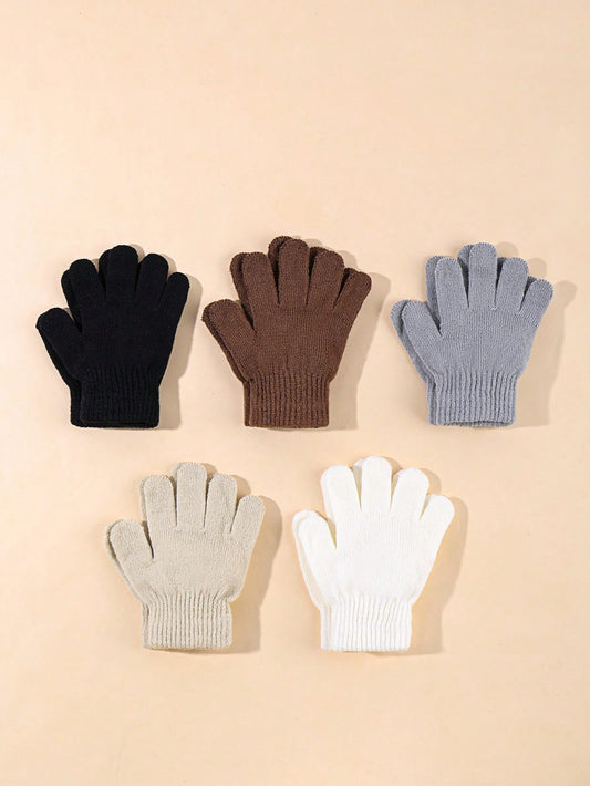 5pairs Baby Kids Solid Color Winter Warm Gloves