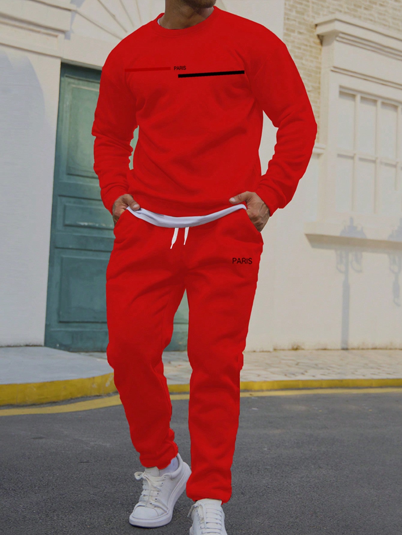 Men Plus Letter Graphic Sweatshirt & Drawstring Waist Sweatpants