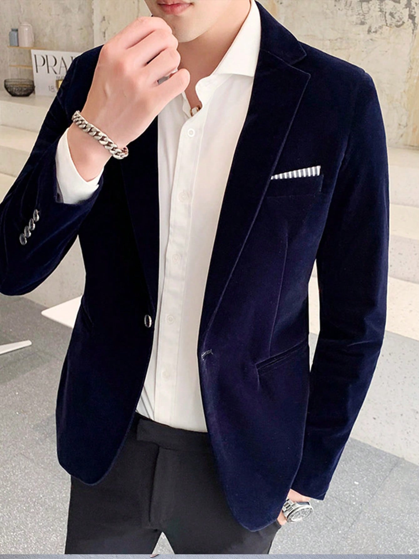 Men Single Button Blazer