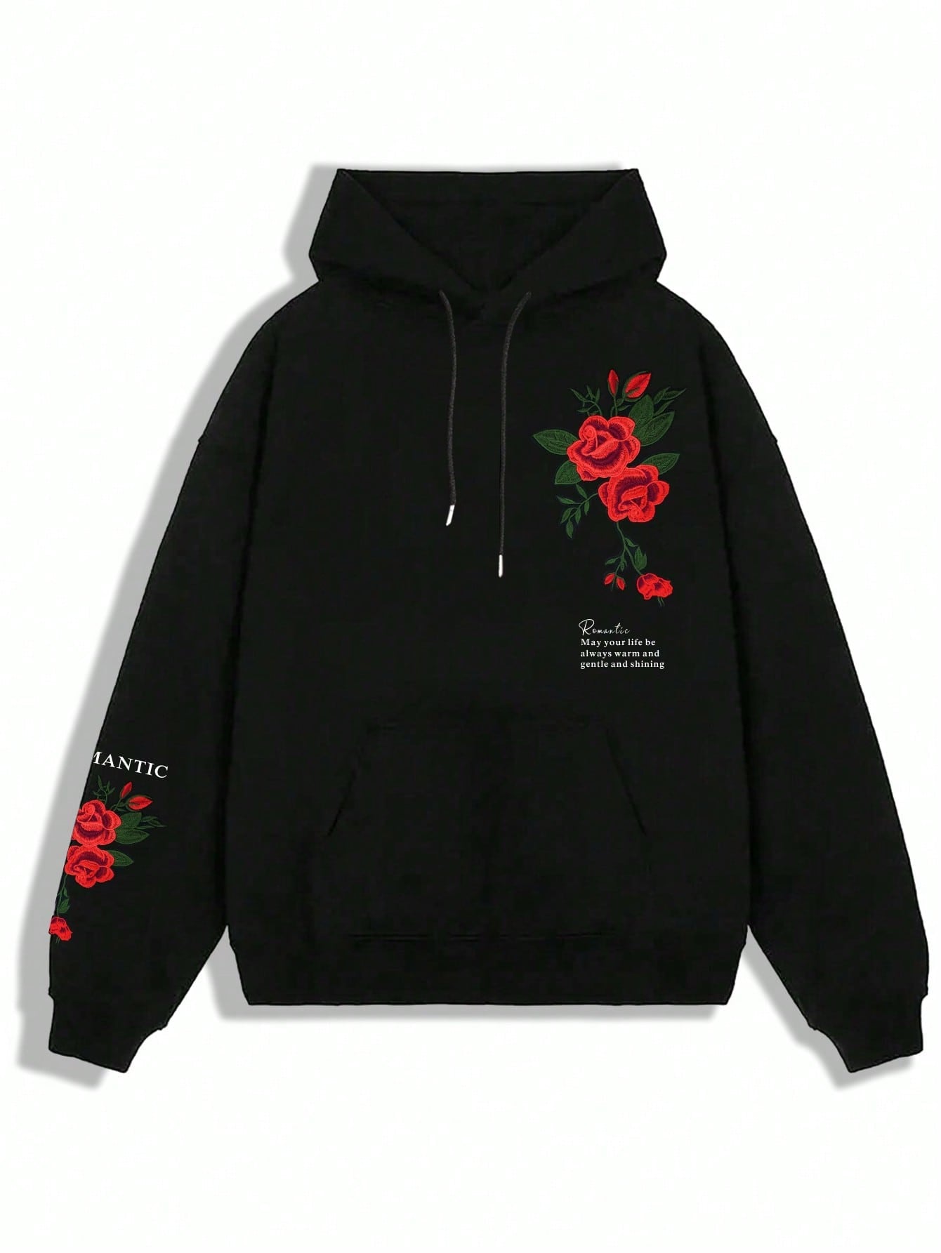 Men Floral & Slogan Graphic Drawstring Hoodie