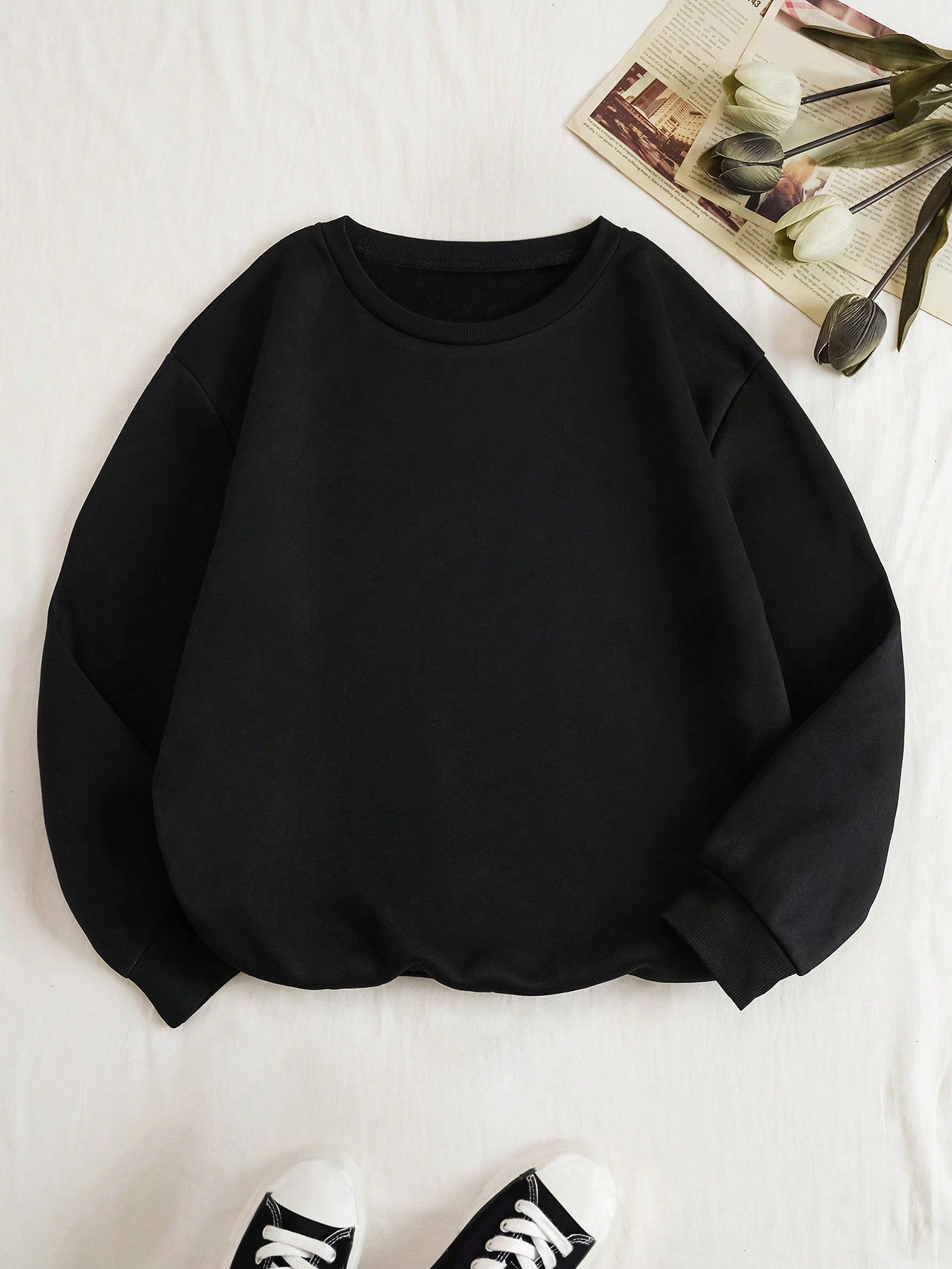 Solid Drop Shoulder Thermal Lined Sweatshirt