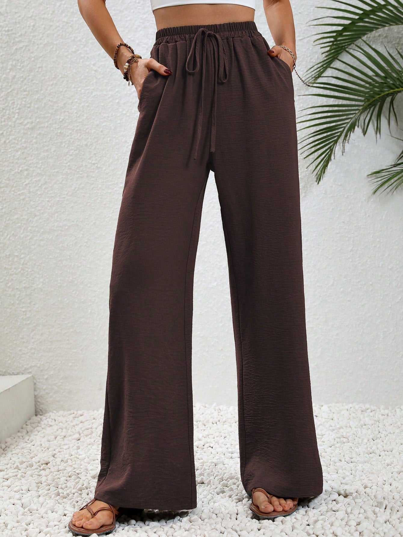 Tie Waist Wide Leg Pants