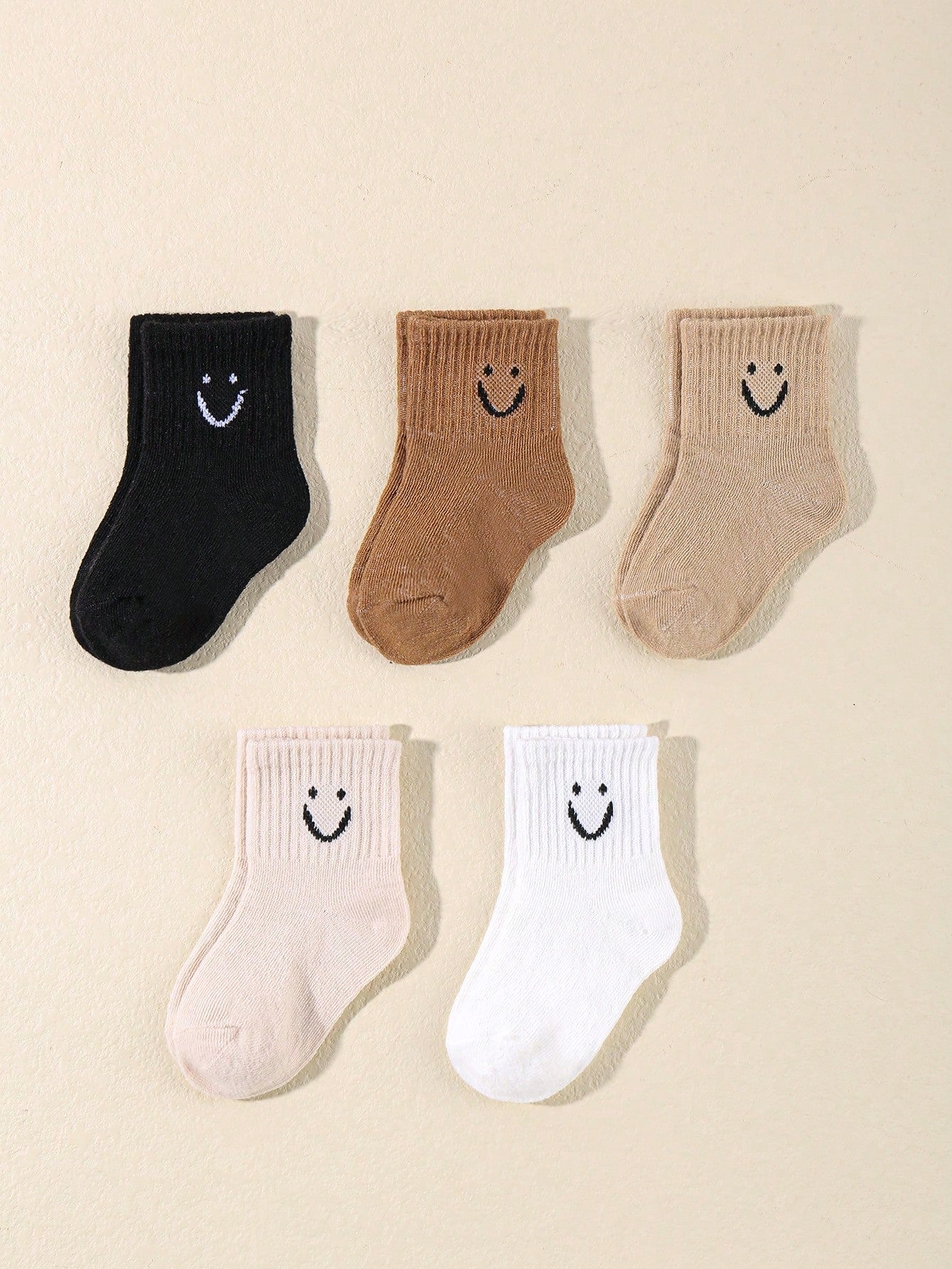 5pairs/set Baby Cartoon Pattern Solid Color Socks