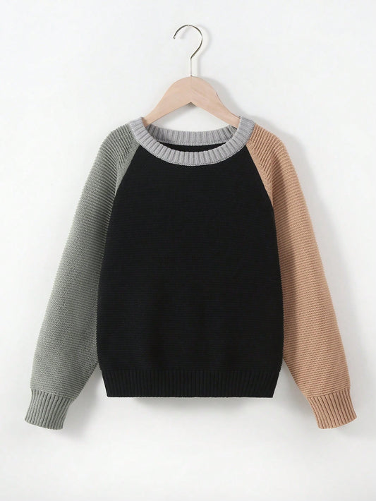 Tween Boy Color Block Raglan Sleeve Sweater