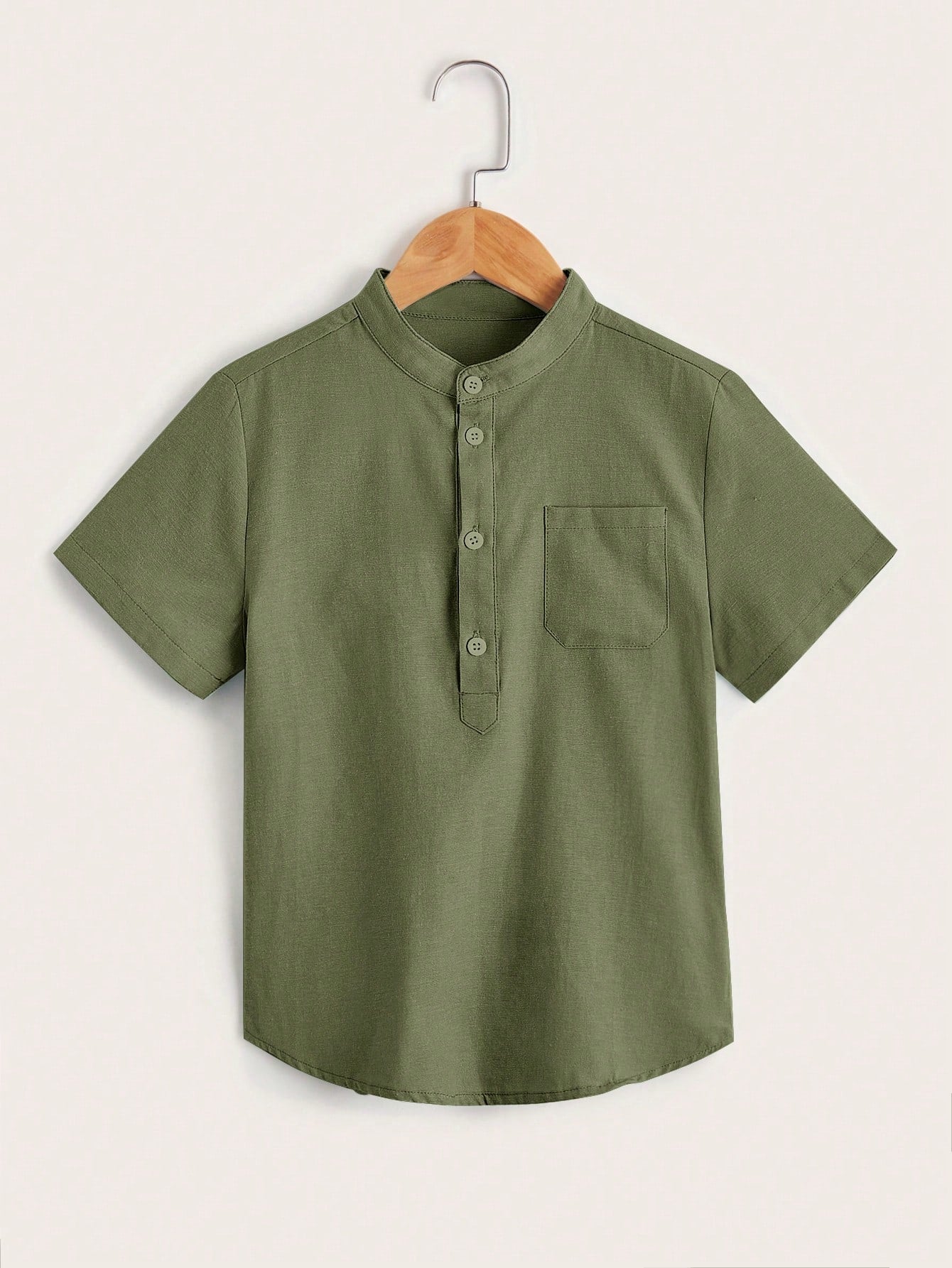 Tween Boy Mock Neck Half Button Pocket Patched Shirt