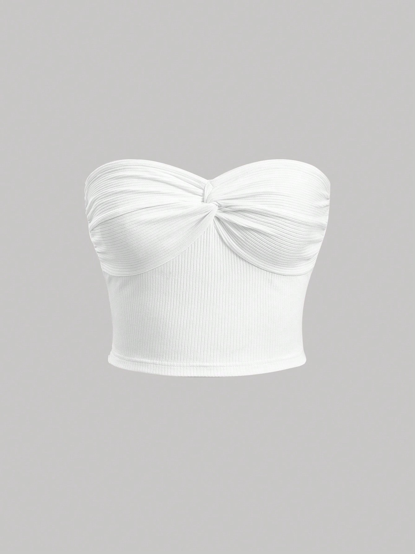 White Summer Twist Front Ribbed Knit Tube Top