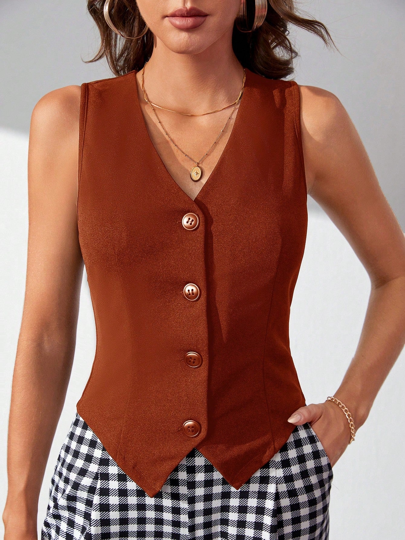 Tall Women's V-Neck Single Button Sleeveless Blazer Jacket