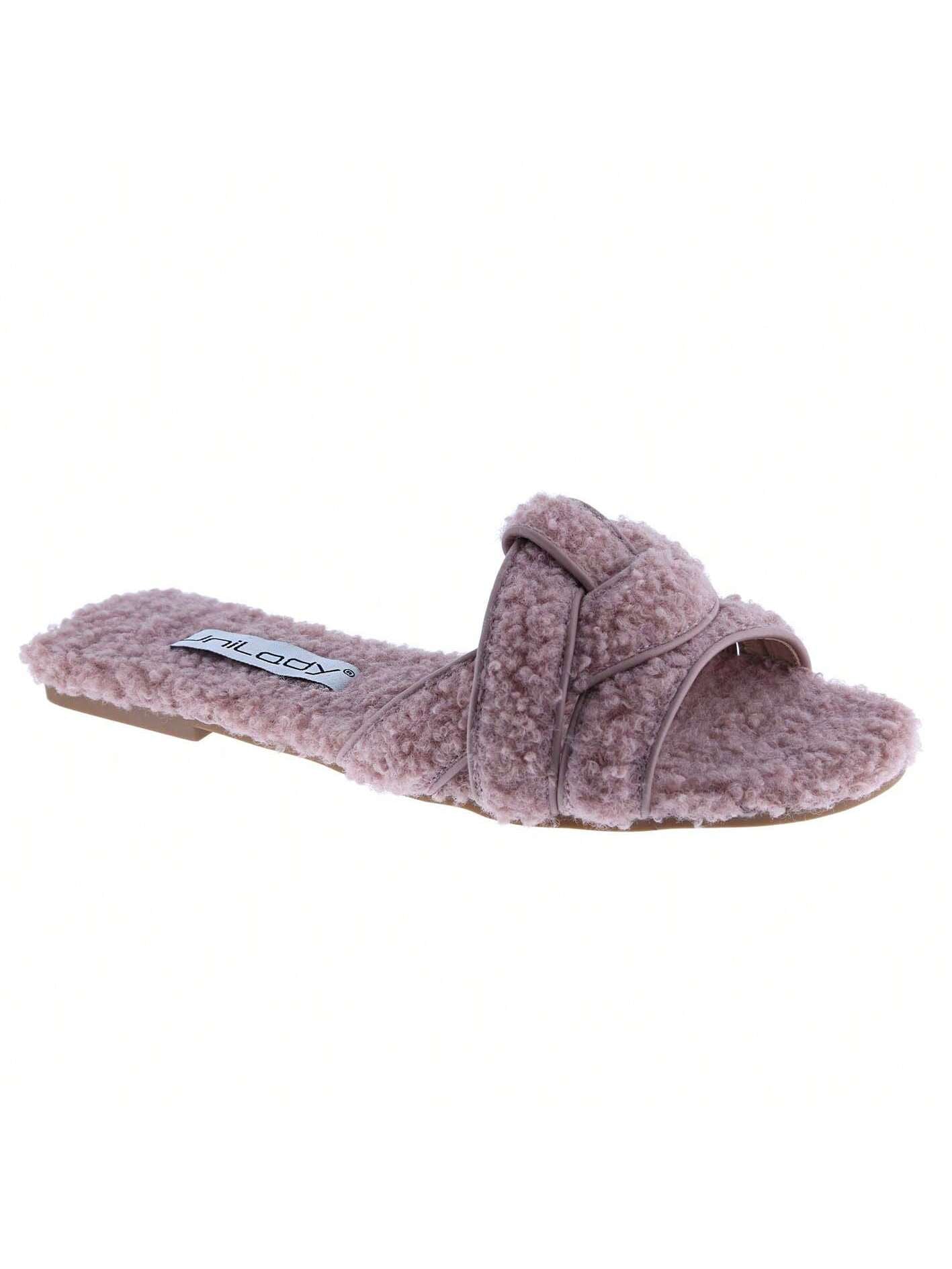 BELOVELY【Warm-2】Women’s Open Toe Slide Slippers,Women's Terry Spa Slip On Slide Slipper for Indoor/Outdoor Comfort