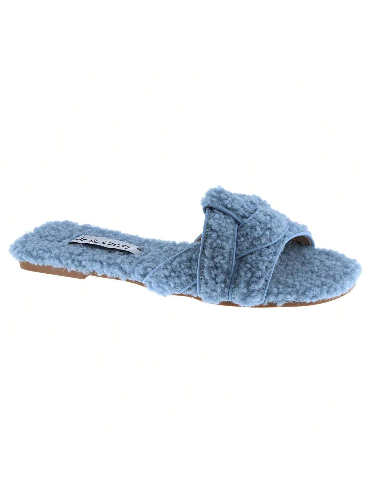 BELOVELY【Warm-2】Women’s Open Toe Slide Slippers,Women's Terry Spa Slip On Slide Slipper for Indoor/Outdoor Comfort