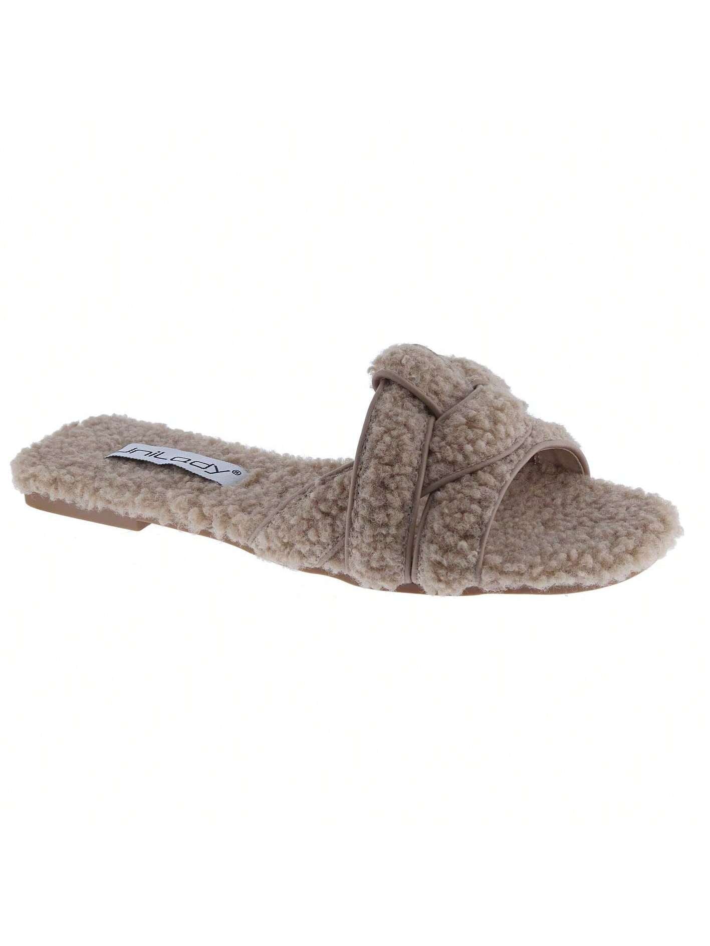 BELOVELY【Warm-2】Women’s Open Toe Slide Slippers,Women's Terry Spa Slip On Slide Slipper for Indoor/Outdoor Comfort