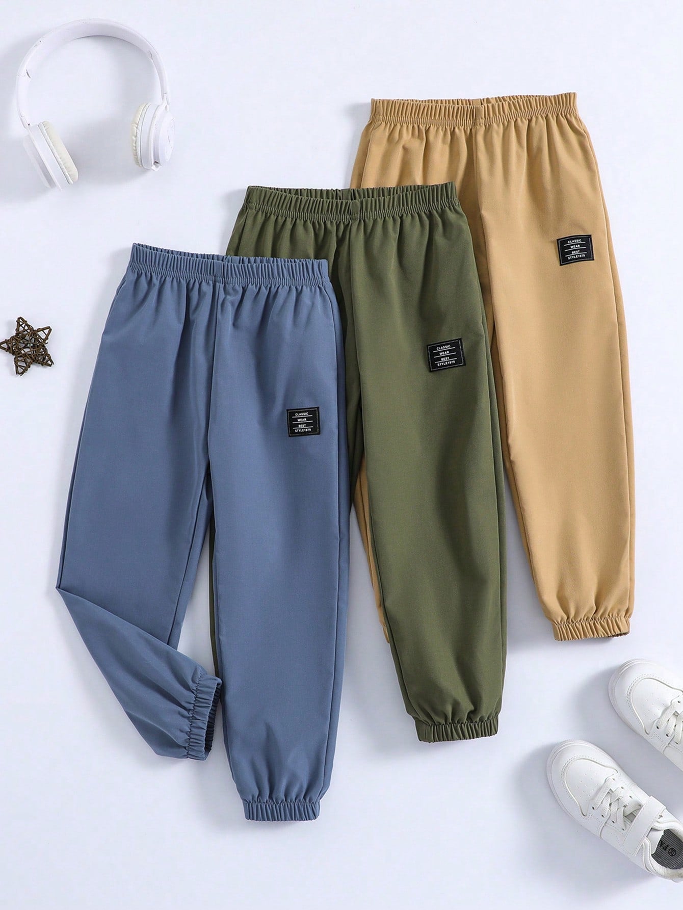 3pcs Young Boy Military Style Pants, Versatile And Comfortable For Spring, Summer, Autumn And Winter, Ages 4-7, Suitable For Outdoor Activities, School, Home, And Parties